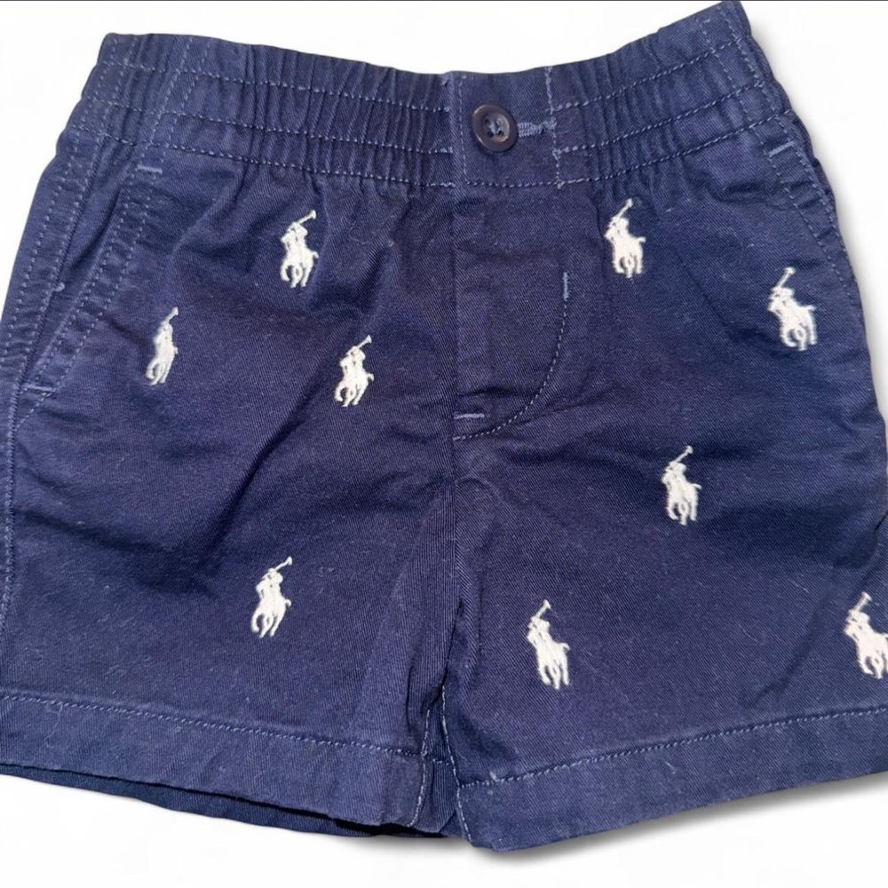Ralph Lauren Kids Dark Blue Shorts with Embroidered Ponies